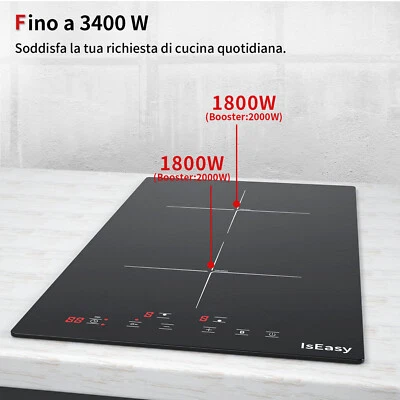ISEASY 3400 W Piano Cottura a Induzione da Incasso 2 Fuochi 51cm Controllo Touch Timer