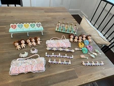 Vintage 1989 Tyco Quints Doll Lot Rocking Horse High Chair 10 Dolls Guitars Hats