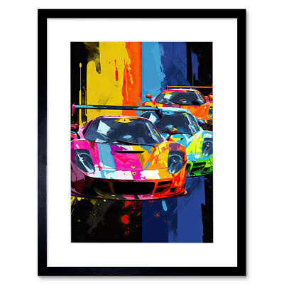 Sport Rennwagen lebendiges Supercar Rennen Höhle gerahmter Kunstdruck 12 x 16