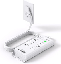 Surge Protector Power Strip - Flat Plug Extension Cord with 6 Outlet 4 USB Port