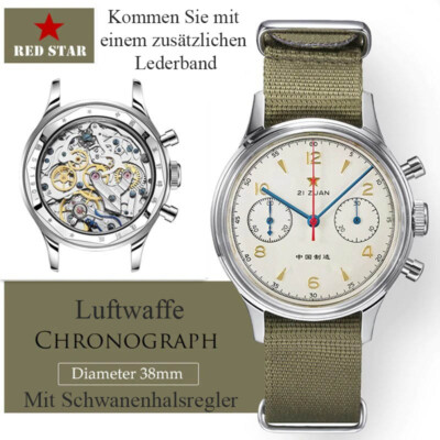 1963 ROTER STERN SEAGULL ST1901 Chronograph Handaufzug Fliegeruhr 316L 21J 38MM