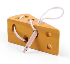 Preschool toys for threading ropes cheese wooden baby puzzle threading toys