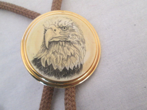 Vintage Barlow Eagle Head Gold Tone Bolo Tie Brow… - image 1