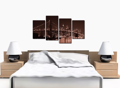 Large Brown New York Canvas Wall Art Pictures Manhattan Brooklyn 4122 - Picture 7 of 9