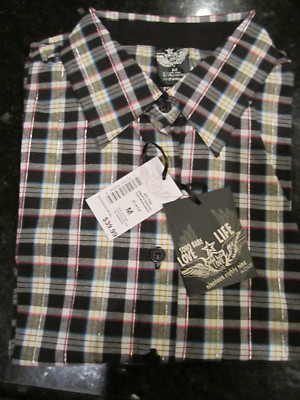 NWT WOMEN'S JUNIOR SOHO BABE BLACK PLAID LONG SLEEVE SHIRT SIZE MEDIUM #82930