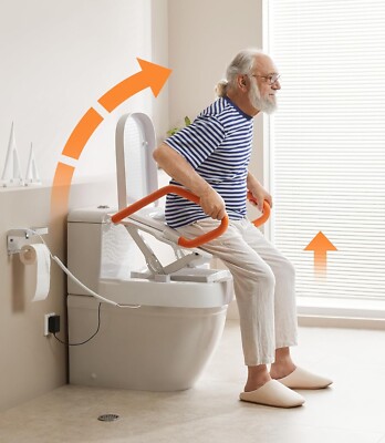 Electric Elevated Toilet Seat with Handles,Toilet Lift Assist,Support to 330LBS