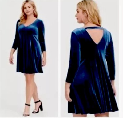 torrid holiday dresses NWT 1X Plus Blue Fluted Velvet Stretch Event Dress NEW W TAGS 1 blue party dress