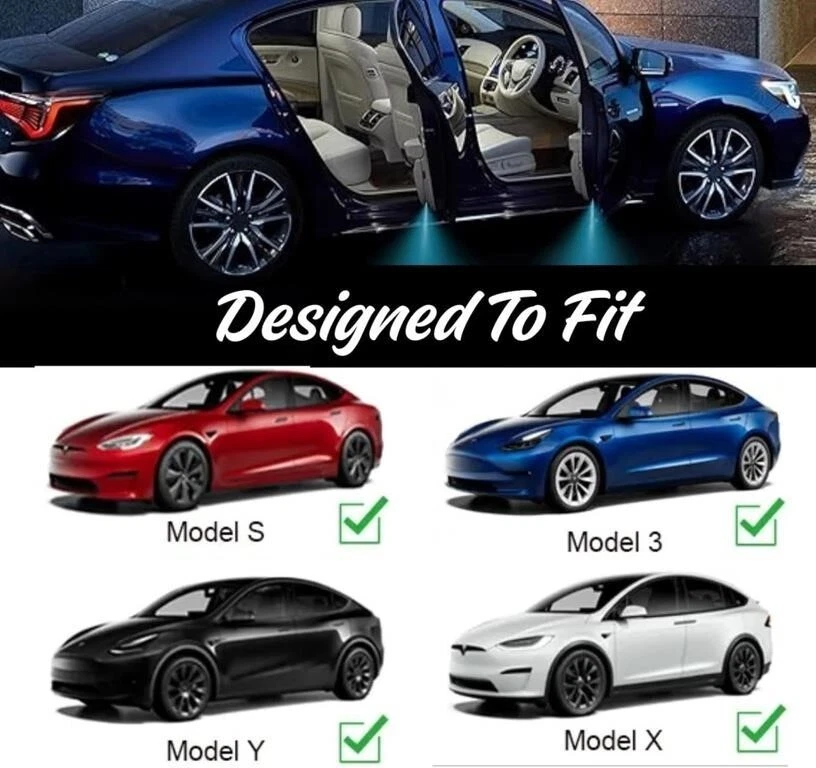 Proyector de luces LED con logotipo de luces de puerta Tesla, bandera de EE. UU., 1 par, fácil instalación Foto 2 de 4