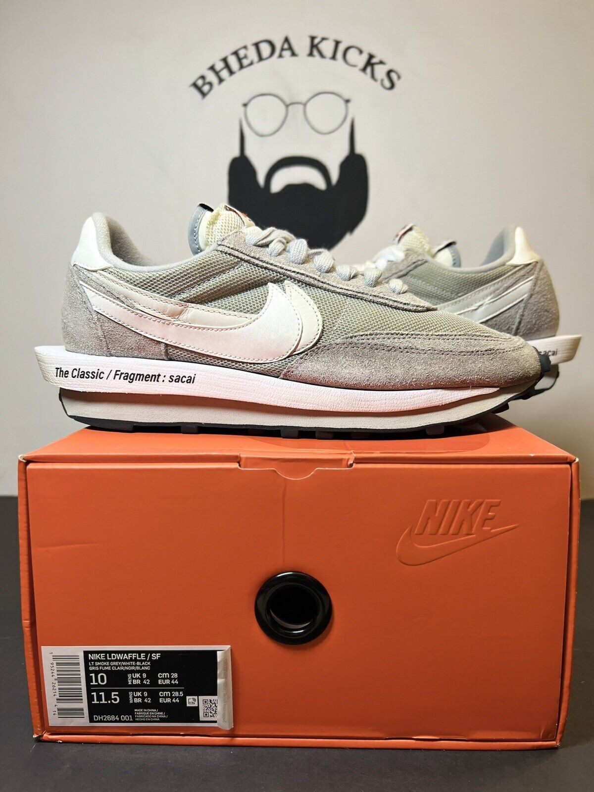 SACAI X NIKE Nike LDV Waffle x Fragment Design x Sacai Grigio SF Taglia 10 DH2684 001 Usate