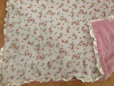 Little Me Baby Blanket White Pink Rose Floral Satin Ruffle Trim Soft Flowers EUC