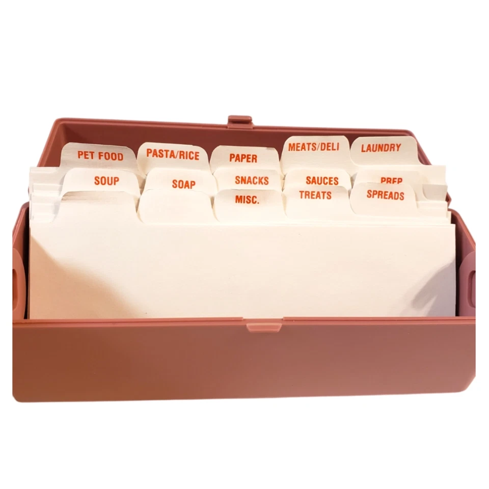 Carrito organizador de cupones de plástico rosa vintage con pestañas 7" x 2 1/4" x 3" de alto Foto 2 de 4