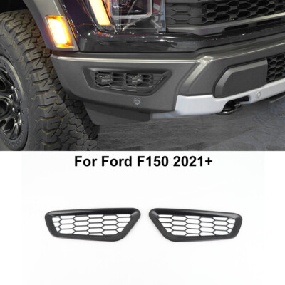  2pcs Black Front Bumper Fog Lights Honeycomb Cover Trim For Ford F150 2021+ ABS