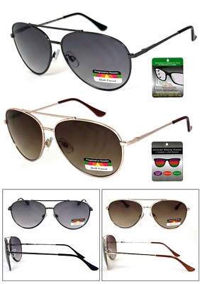 Retro Pilot Metal Frame Progressive Sun Reader 3 Power Strengths in 1 Sunglasses