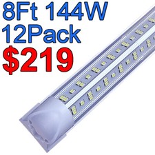 8Ft LED Shop Light 144W 4 Row 96 Inch Cooler Door Freezer LED Tube Fixture 12 PC