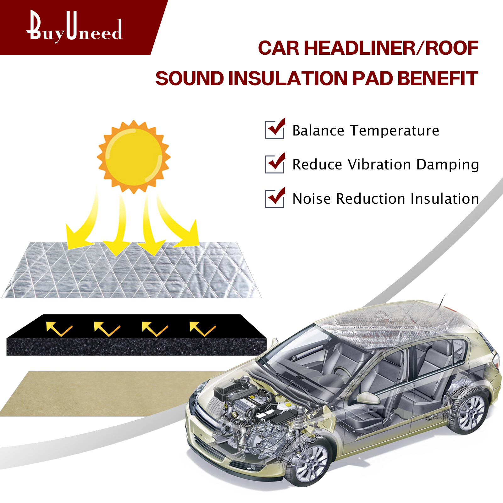 Vehicle Heat Insulation Sound Mat 78''x39'' Thermal Sound Deadener with