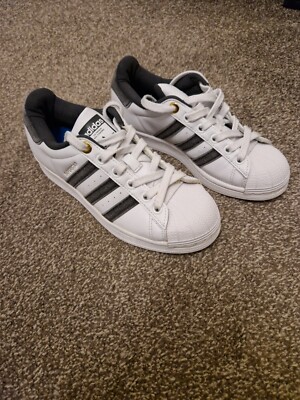 Adidas Originals Superstar J White Black Gold UK4 EU36 2/3 Good  Condition! UK