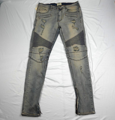 KDNK Jeans Men's Size 32 Comfort Stretch Distress Blue Denim Open Zip Ankle NWT