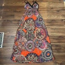 Y2K Long Maxi Dress Spaghetti Straps Boho Celestial Multicolour Hippie Vacation