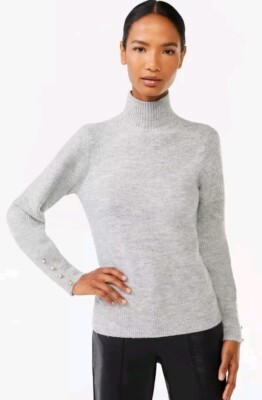 Scoop Women's Long Sleeve Button Cuff Turtleneck Sweater, Size SM 4-6 Gray