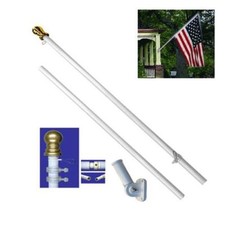 3' x5' USA American 50 Star Flag w/ 6' Ft White Flagpole Flag Pole kit