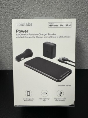 Ubiolabs Portable Charger Bundle 6000mAh Wall & Car Charger w/t  Cable USB A