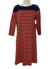 Talbots Dress Womens Small Striped Knit Sheath 3/4 Sleeve Boat Neck Gold Buttons