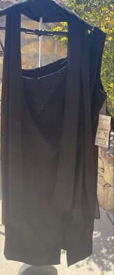 Onyx Nite plus black beaded one shoulder evening dress with scarf size 16 $150 