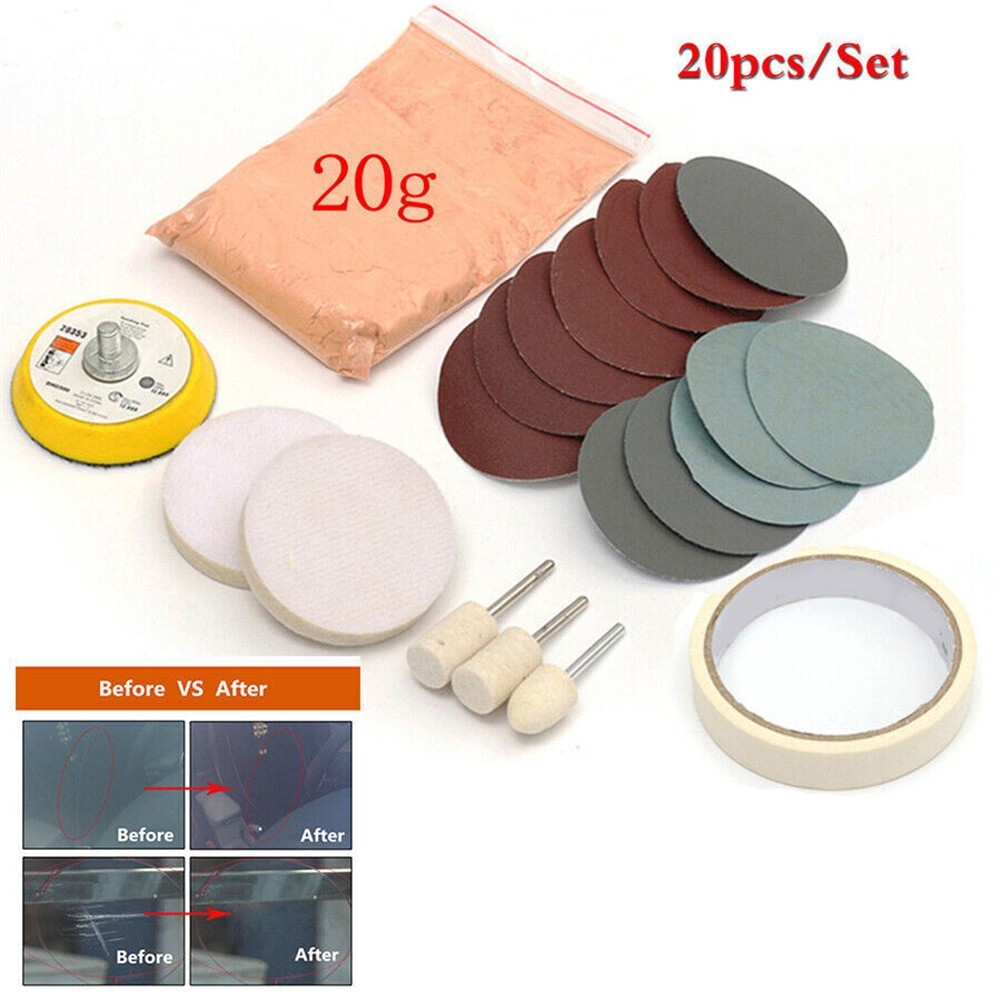 Glass Polishing Kit 20pcs Pad Wheel Set for Car Windshields and Mirrors