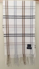 Cejon Ivory plaid Scarf 70" x 11" fringed Acrylic Made in Italy