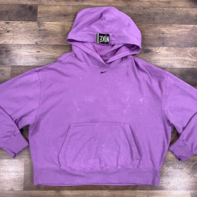 nike swoosh rhinestone applique washed hoodie in purple