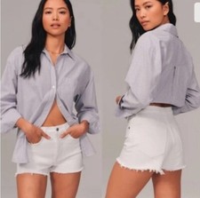 ABERCROMBIE  FITCH The 4  High Rise Short  Women 30/10  White Cut Off Button Fly