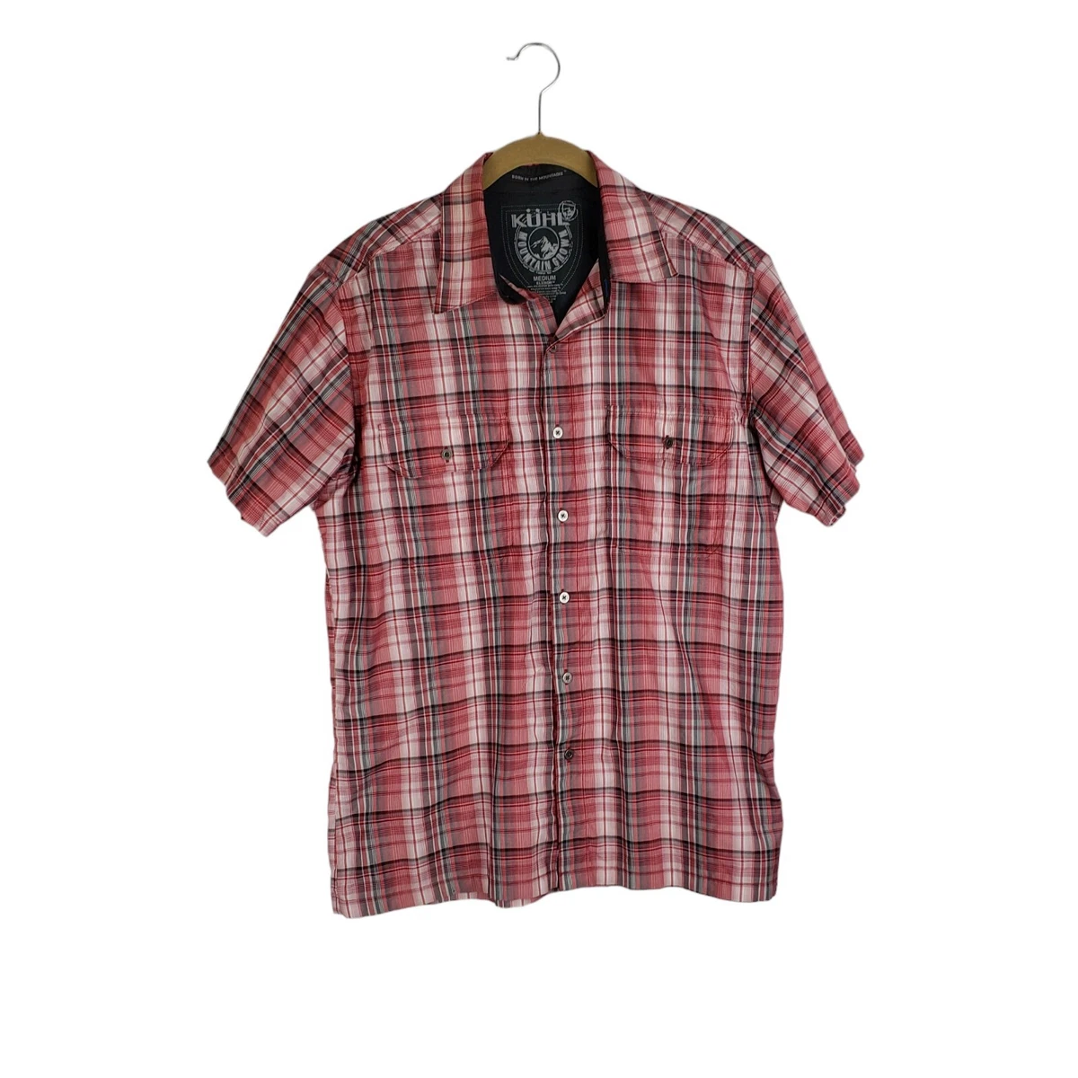 Kuhl mens Medium Eluxor Ionik red plaid short sleeve button up hiking shirt
