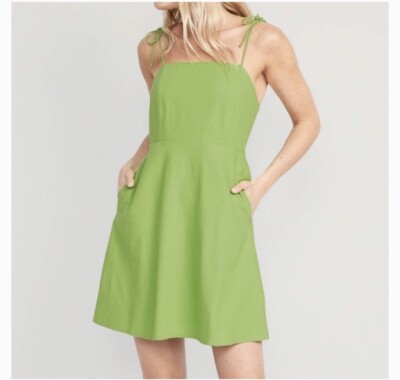 old navy green linen dress Fit & Flare Linen-Blend Midi Dress