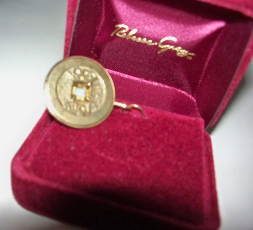 Antigua moneda china con centro de jade de 0,025 quilates y colgante con marco de oro de 14 k - A1 Foto 3 de 4