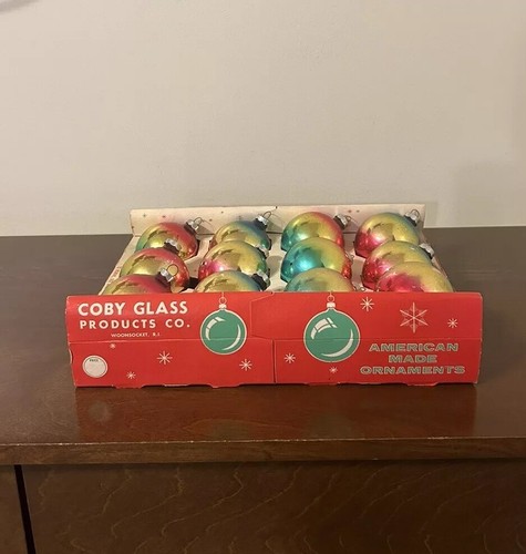 Vintage 1960s Box (12) COBY Rainbow Ombré Mercury Glass Christmas Ornaments IOB - Picture 9 of 12