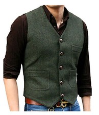 Mens Tweed Waistcoats Vest Herringbone Vintage Formal Wedding Retro 42 44 46 48