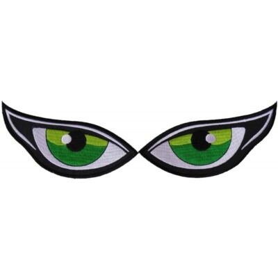 Embroidered Patch (Iron-On or Sew-On), Green Evil Eyes, 4.5'' x 1.75''