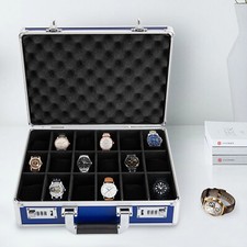 Blue 18-Slot Locking Watch Storage Case - Aluminum Alloy & ABS Briefcase