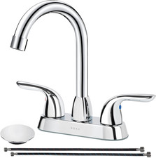 Two Handles Centerset Bathroom Faucet for Sink High Arc Stainless Steel with Dec