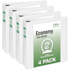 2 Inch 3 Ring Binders, White, 4 Pack, Round Ring Binder, Holds 475 Sheets, PVC F