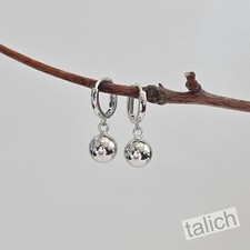 Rhodium Plated 925 Sterling Silver Small Hoop Ball Drop Earrings Hypoallergenic