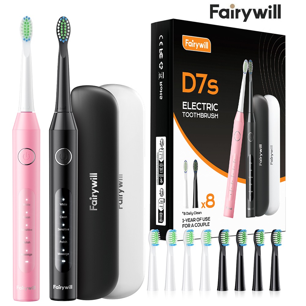 Fairywill 2 Pack Electric Toothbrush for Adults USB Recharge