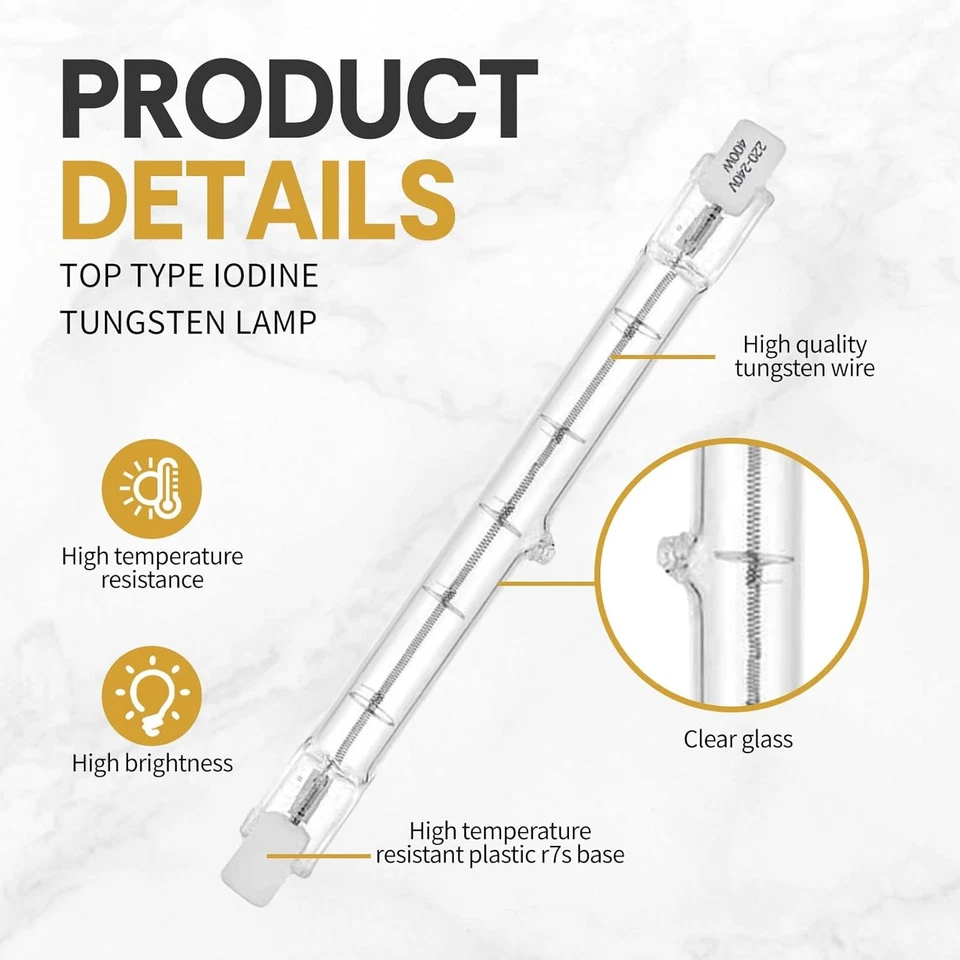 VINSPIRE 4 Pack C Grade R7s Halogen Bulb 118mm 400W Dimmable, Linear Halogen... - Image 3 of 4