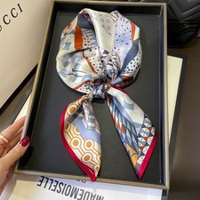 100 Mulberry Silk 27" Square Scarf Women Fashion Blue Neckerchief Wrap Bandana-