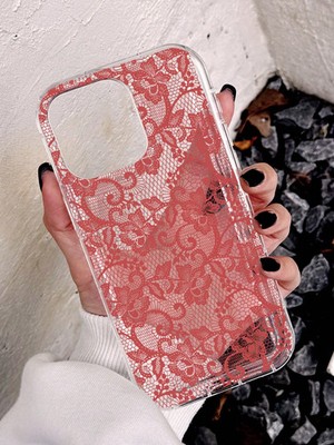 Red Lace Clear iPhone Case Stoßfest TPU Transparent Blumen Schutzhülle