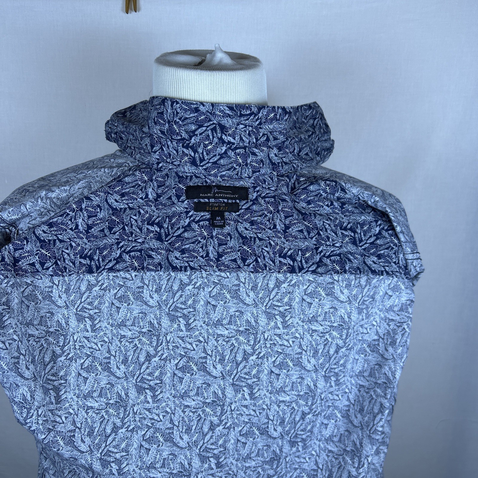 Marc Anthony Extra Slim Fit Men's M Button Down Long Sleeve Shirt Blue Floral