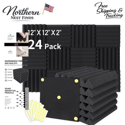24 PCS Acoustic Foam with Double-Side Adhesive - Non-Toxic & Fireproof