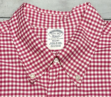 Brooks Brothers Shirt 17.5 34 Pink White Gingham Check Oxford Regent USA