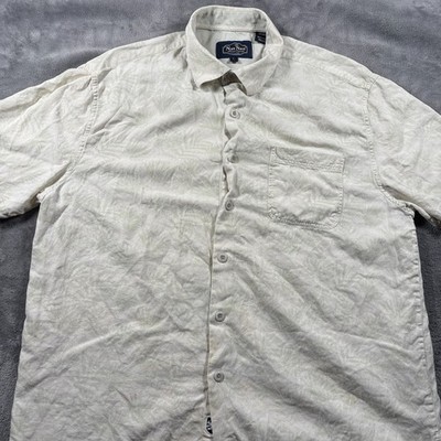 Nat Nast Hawaiian Silk Shirt Men Large Cream Floral Short Sleeve Beach Button Up