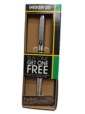 Parker 25 Roller Ball Pen Stainless Steel Black Ink Vintage NOS In Box